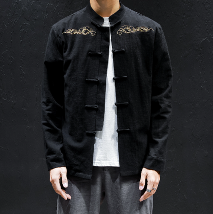 Oversized Linen Shirt with Embroidery