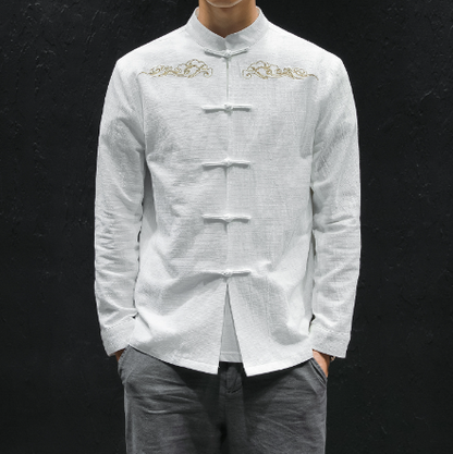 Oversized Linen Shirt with Embroidery