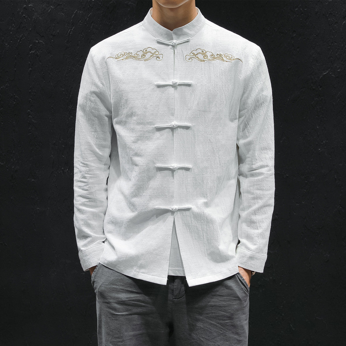 Oversized Linen Shirt with Embroidery